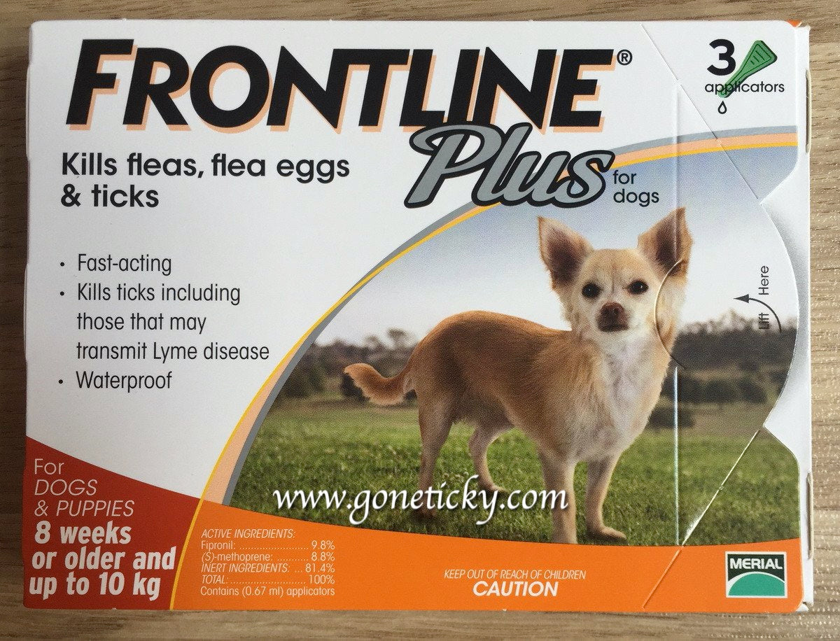 Frontline Plus (3 doses) for dogs & puppies kills fleas, flea eggs and ticks up to 10kg