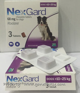 NexGard (68mg/Purple) 3 Chewable Tablets Kill Fleas Ticks Medium Dogs (22-55lbs) 10-25kg