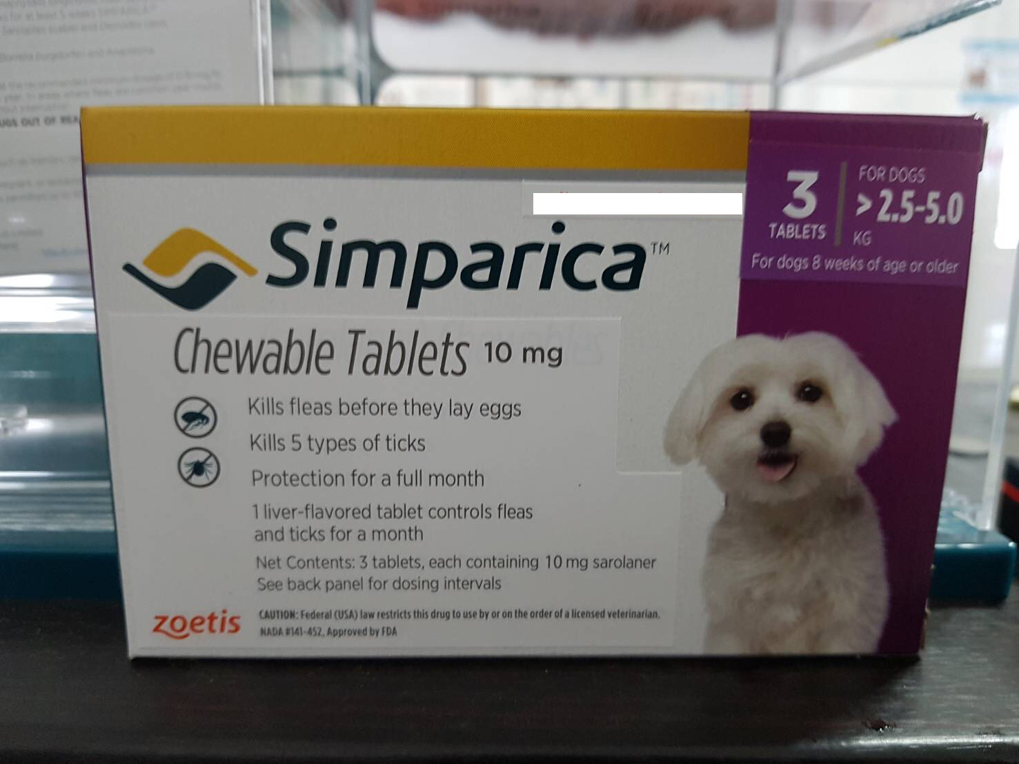 Simparica for Small Sized Dogs weighing 2.5kg to 5.0kg (3 tablets)