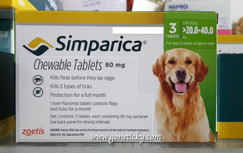 Simparica for Extra Large Sized Dogs weighing 20.0kg to 40.0kg (3 tablets)