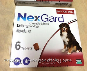 NexGard (136mg/Maroon) 6 Chewable Tablets Kill Fleas Ticks Extra Large Dogs (55-110lbs) 25-50kg