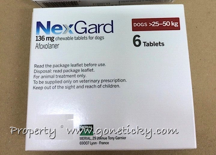 NexGard (136mg/Maroon) 6 Chewable Tablets Kill Fleas Ticks Extra Large Dogs (55-110lbs) 25-50kg